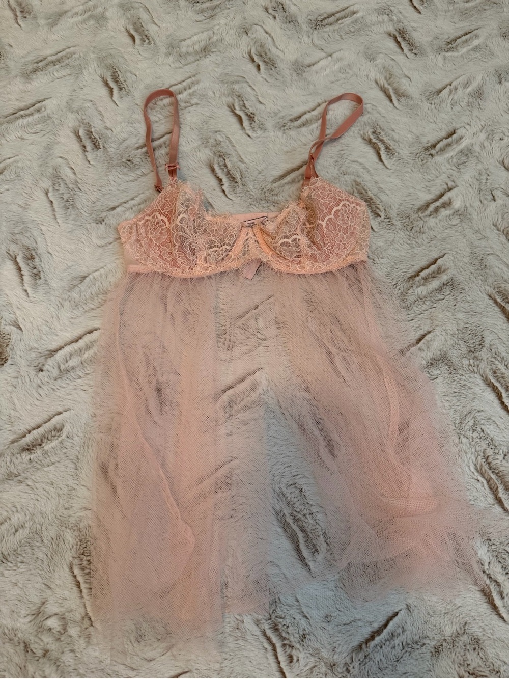 Victoria's Secret Peach Lace & Mesh Babydoll Chemise
